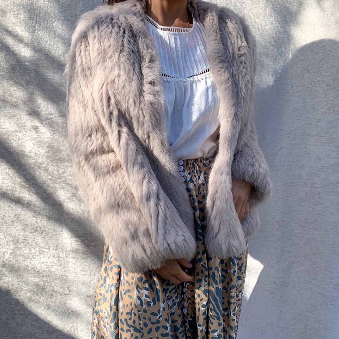 Fashion model wearing womens fur jacket online