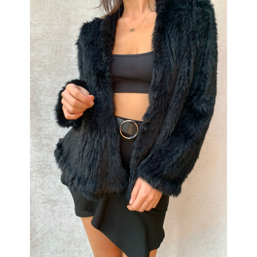 Fashion model wearing womens fur jacket online