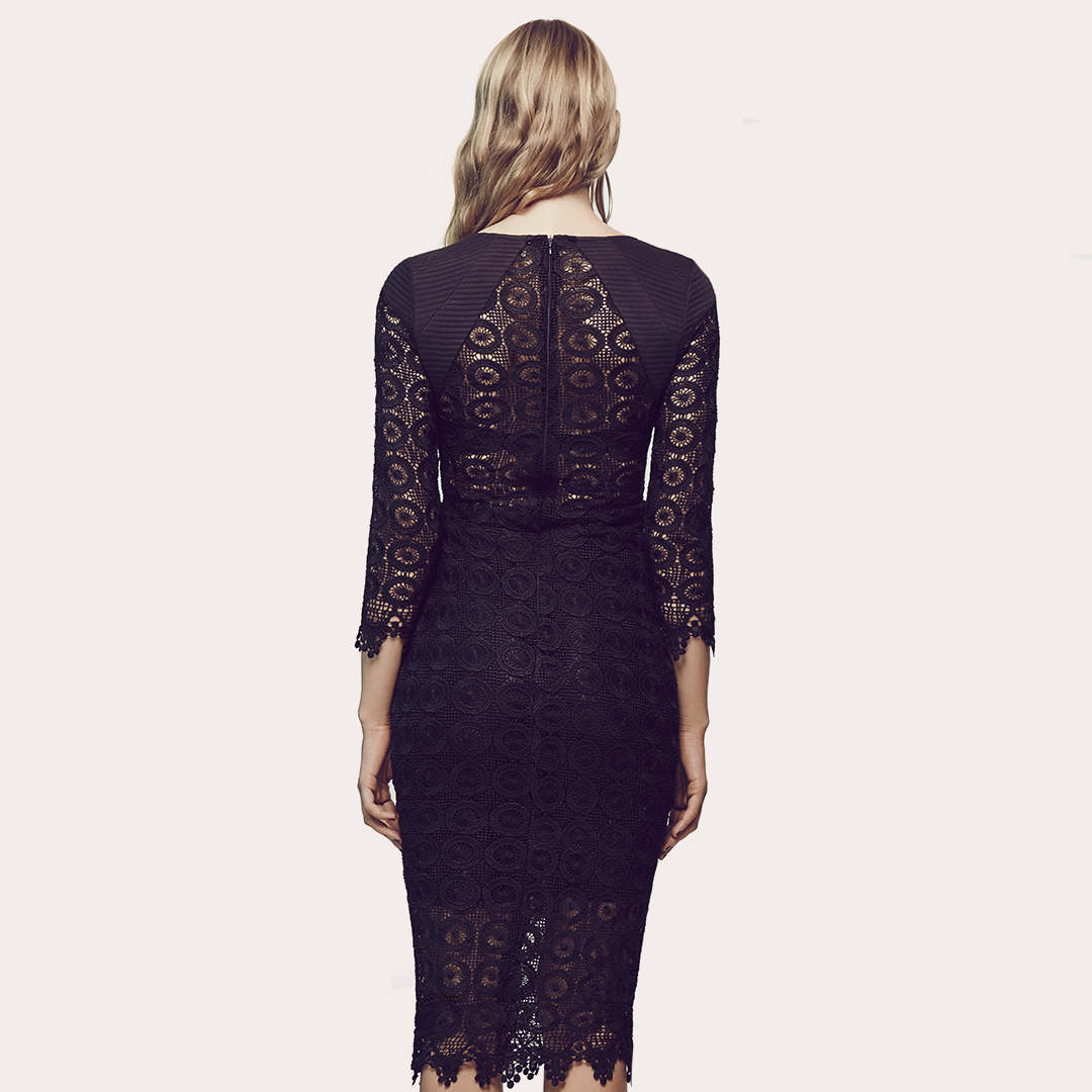 Matea Designs fashion model wearing black bodycon midi dress online