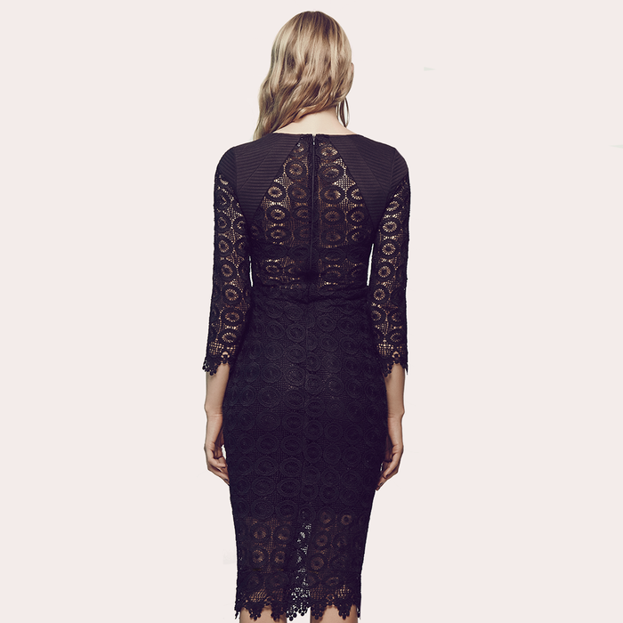 Matea Designs fashion model wearing black bodycon midi dress online