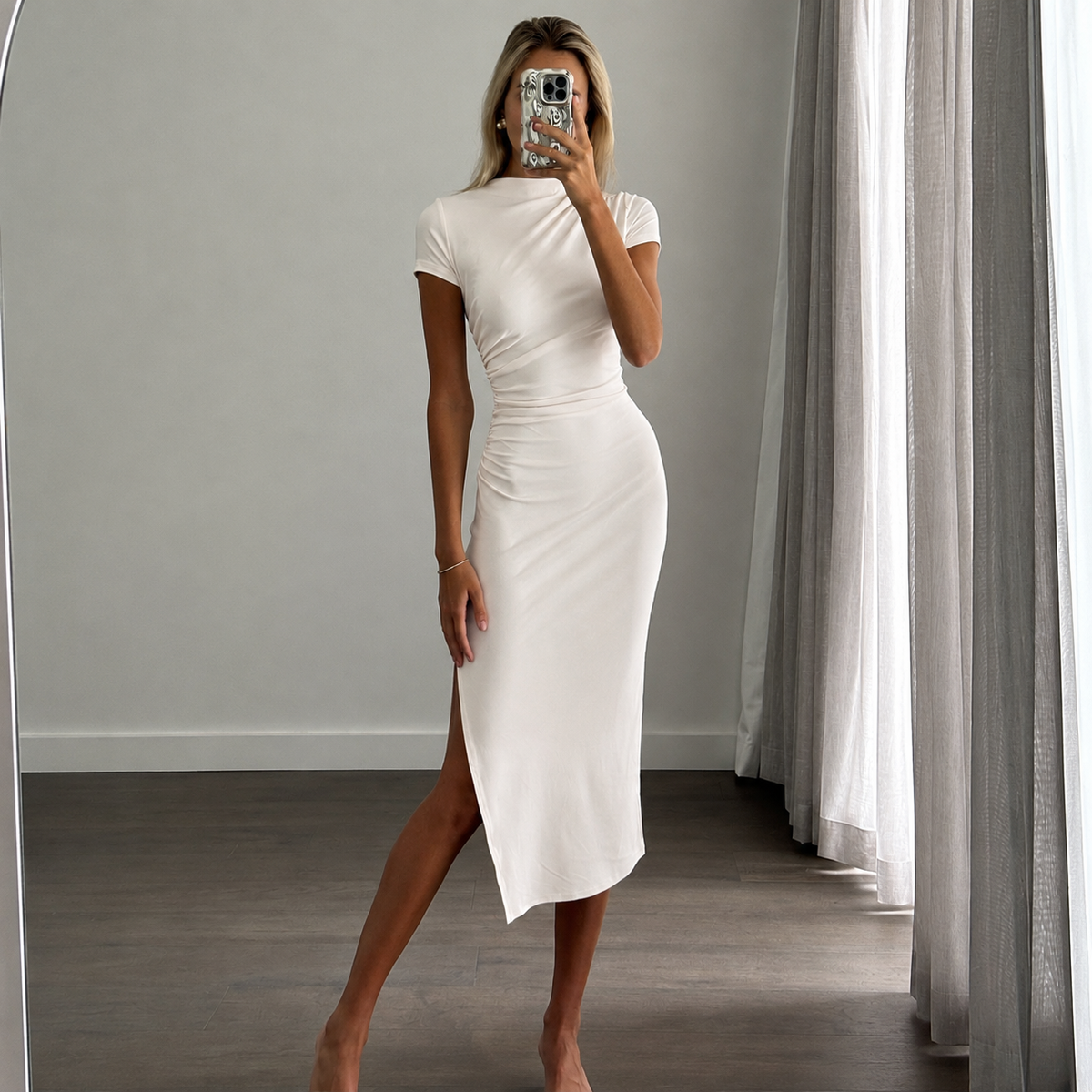 BEYLA Baby Yellow Fitted Midi Dress