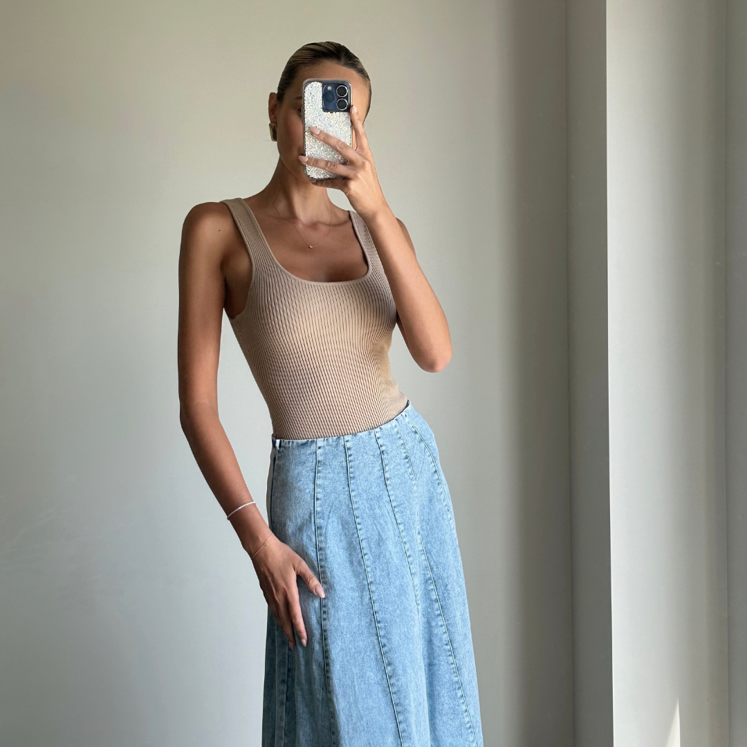 ROBERTA Beige Sleeveless Fitted Knit Bodysuit