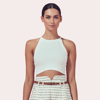 Matea Designs female fashion model wearing ivory strappy crop top