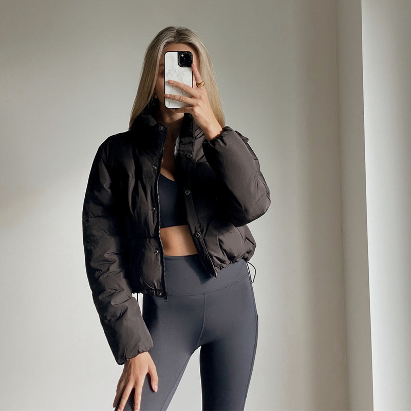 Women's Black Cropped Puffer Jacket