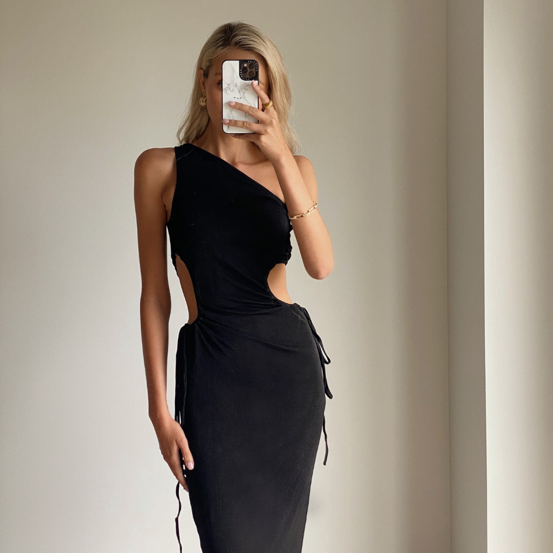 One shoulder backless sales dress