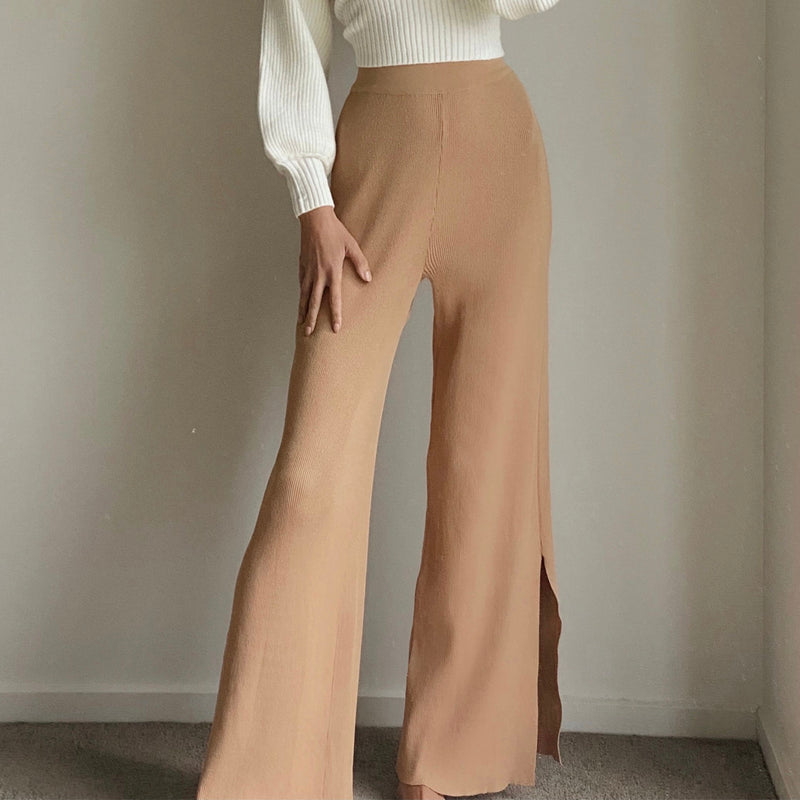 KARLIE Camel High Waist Wide Leg Knit Pants – Matea Designs