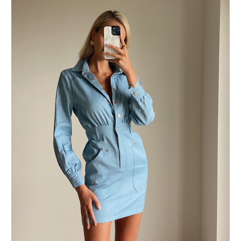 Blue denim top mini dress