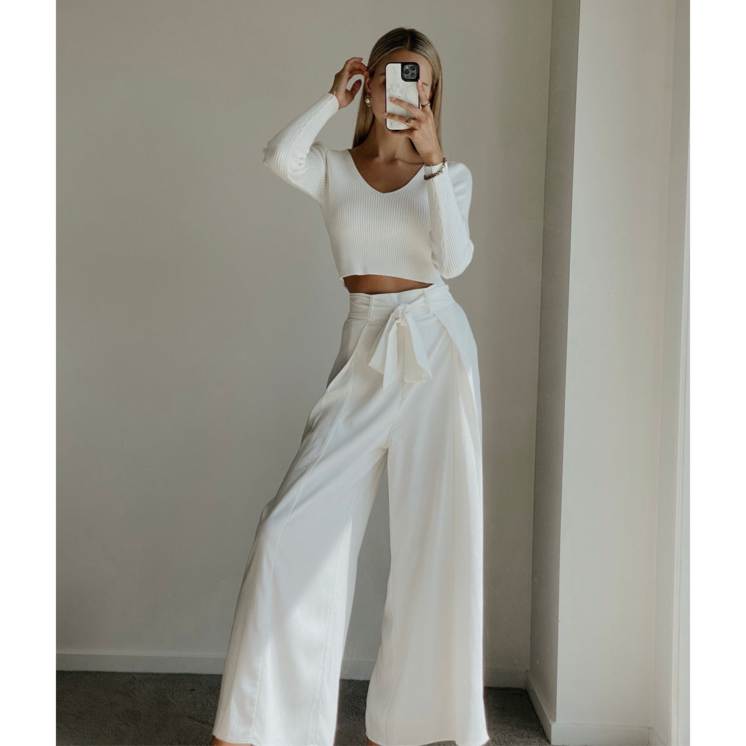 Satin pleated pants top