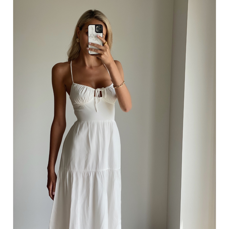 Strappy white dress sales