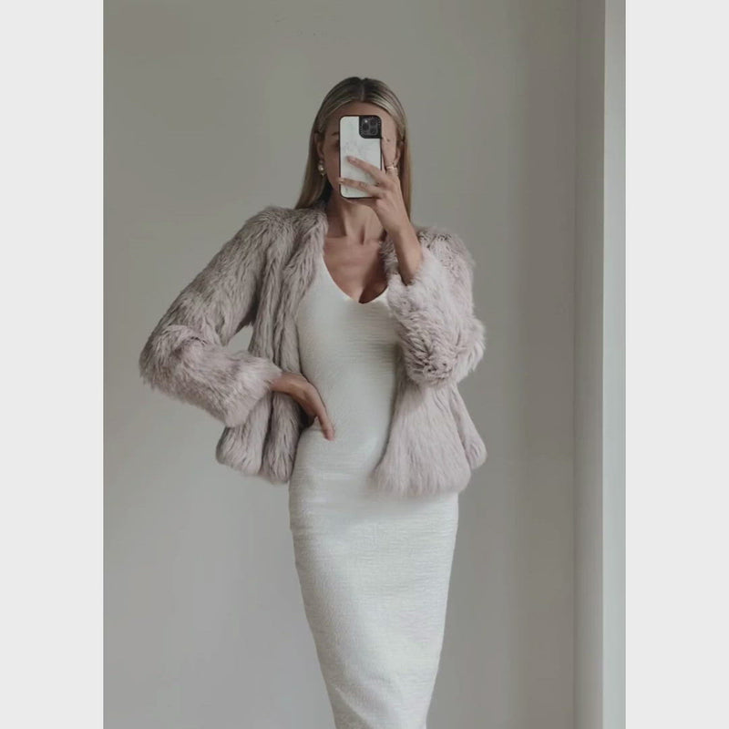 Fashion model wearing womens fur jacket online